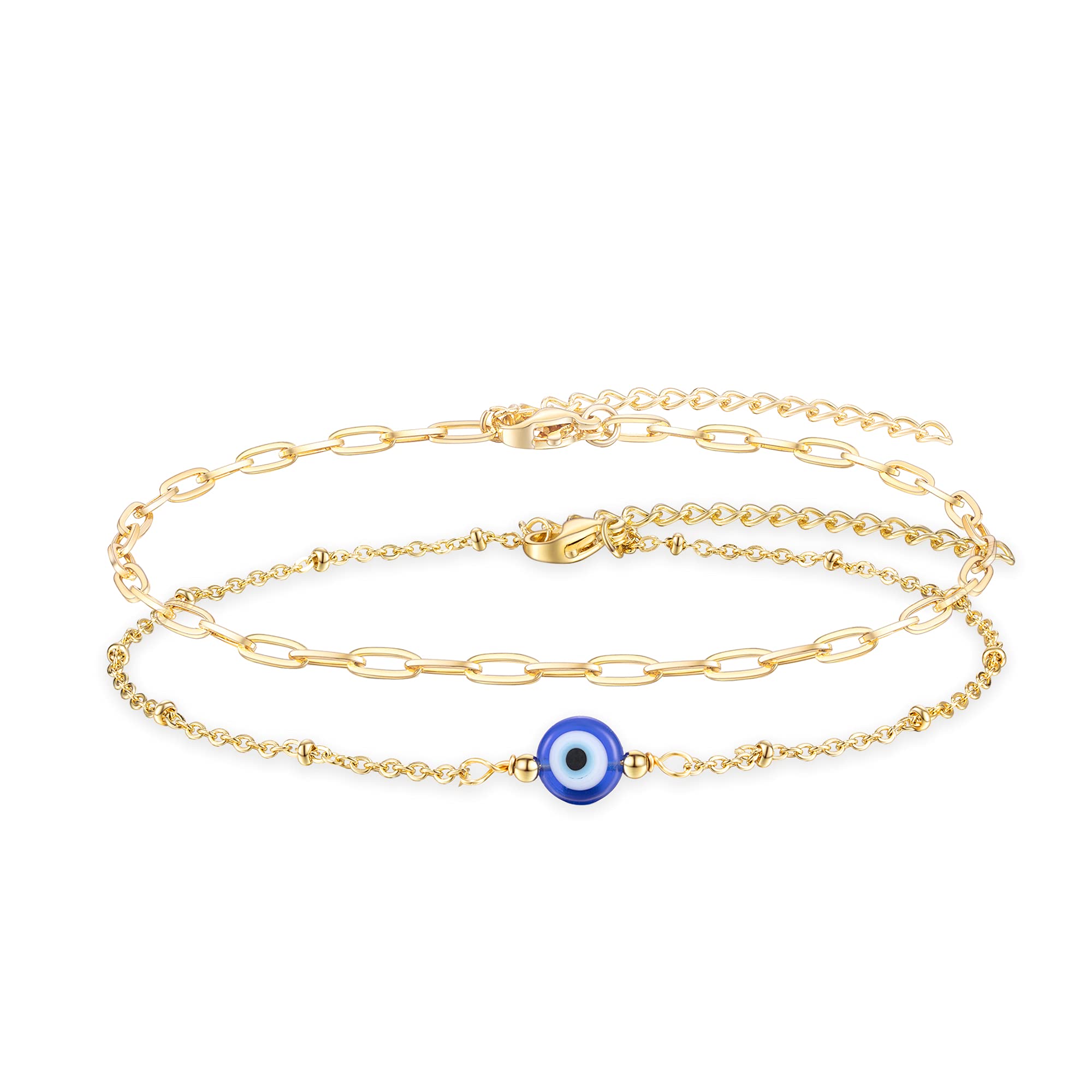 

Anklets 14k Gold Plated Evil Eye Bracelet / Layered Amet Nazar For Women Girls amfoA