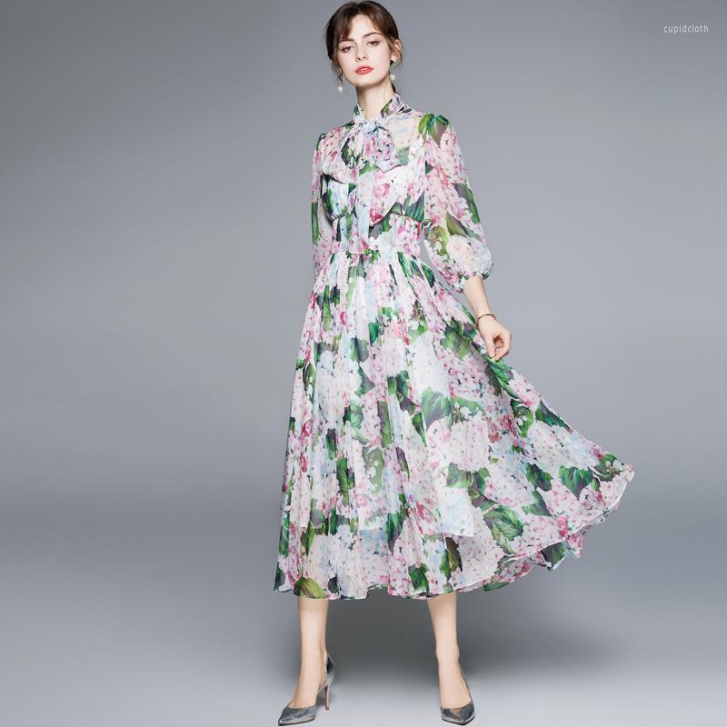 

Casual Dresses Women Spring Summer Elegant Floral Chiffon Dress Festa High Quality Wedding Party Robe Femme Vintage Designer VestidosCasual