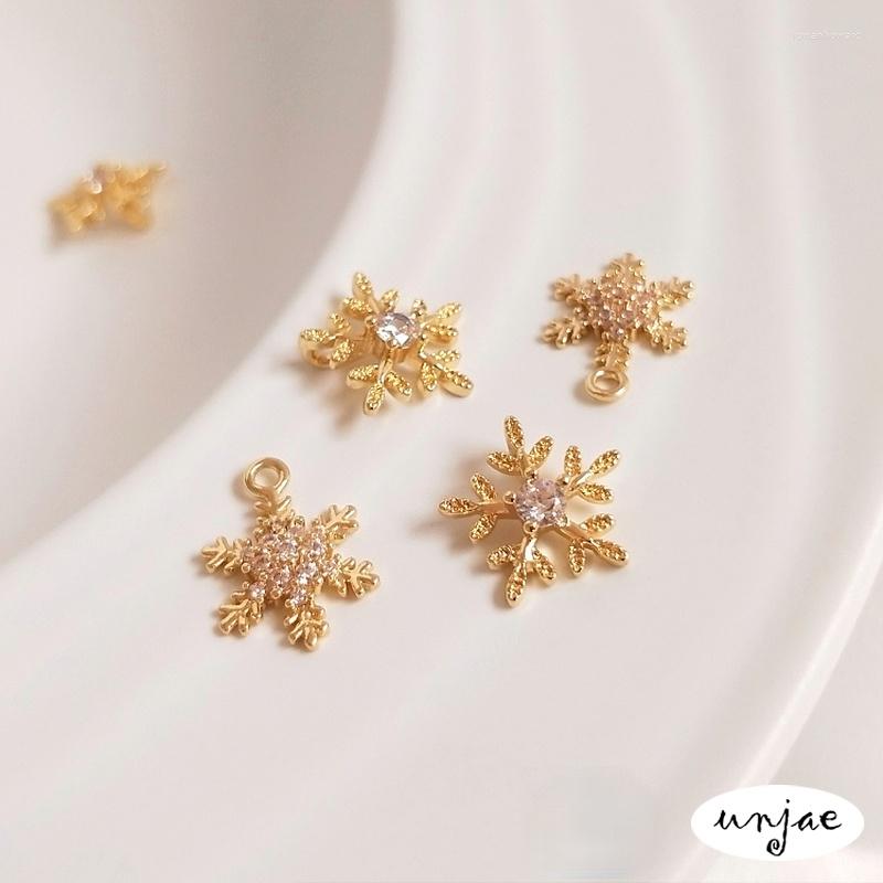 

Pendant Necklaces Custom 14K Bag Real Gold Color Protection Inlaid Zircon Snowflake DIY Chain Collar Ear Hanging AccessoriesPendant