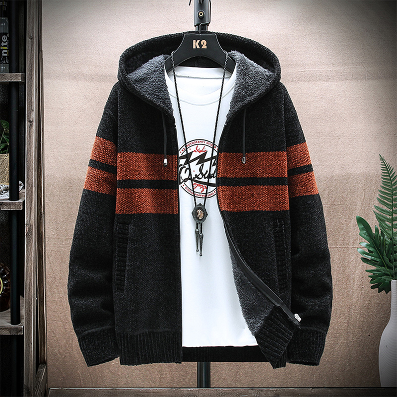 

Men's Jackets Autumn Korean Hooded Men's Thick Sweaters with Velvet Men's Cardigan Knitted Sweatercoats Patchwork Jacket Male M3XL 6627 220826