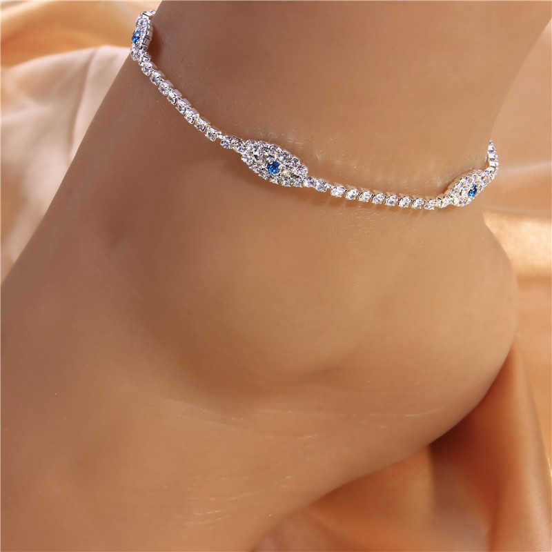 

Green Eye Chain Anklet Bracelet Silver Color Crystal CZ Temperament Women's Foot Accessories Luxury Vintage Ankle Jewelry