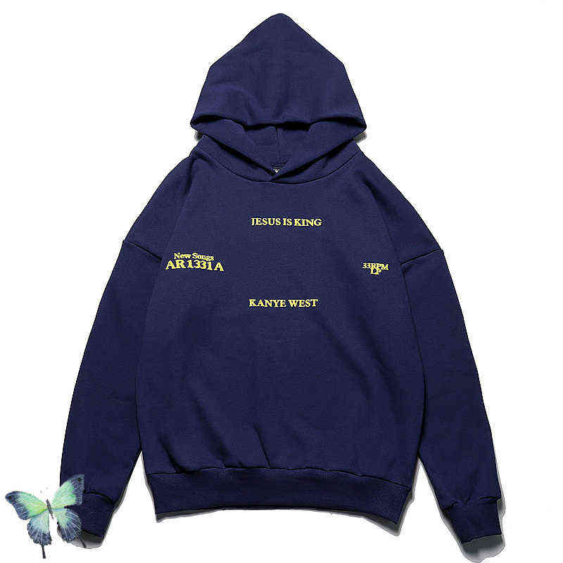 

Men's Hoodies Sweatshirts Blue JESUS IS KING Foaming Letter Hoodie Hooded Sweatshirt T220825, 1896
