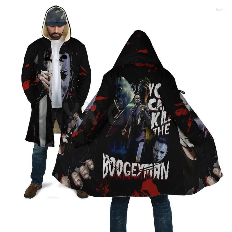 

Men's Trench Coats Halloween Michael Myers 3D Printed Fashion Winter Men/Women Hooded Cloaks Fleece Wind Breaker Unisex Casual Warm Overcoat, Style-6