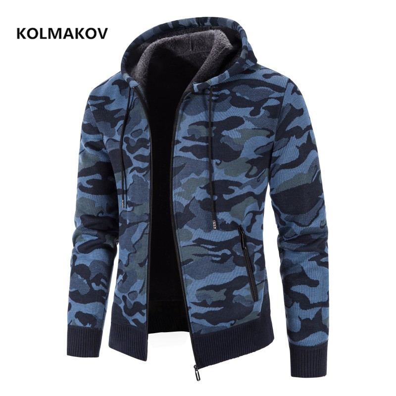 

Men's Jackets Winter Thick Cardigan camouflage Men's Sweater Zipper Hooded Fashion Warm Slim fit Knitted Sweater Male Hoodies Coats men 220826, Green