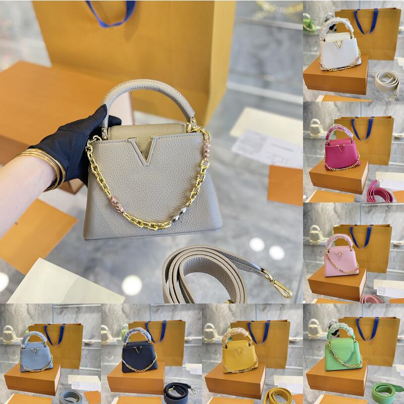 

Designer Lux Capucines Mini BB Crossbody Bags Shoulder Purse Black New Handbag Urs Fischer White Purse Art Bright Taurillon Leather Folding Cover Can Be Retracted, 1-