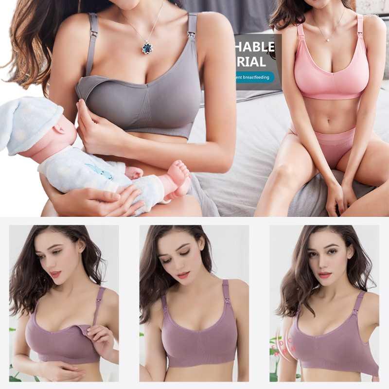 

Bras Nursing For Women Breastfeeding Seamless Maternity Bra Pregnancy Open Buckle Easy Feeding Comfort Sleep BraletteBras, Black