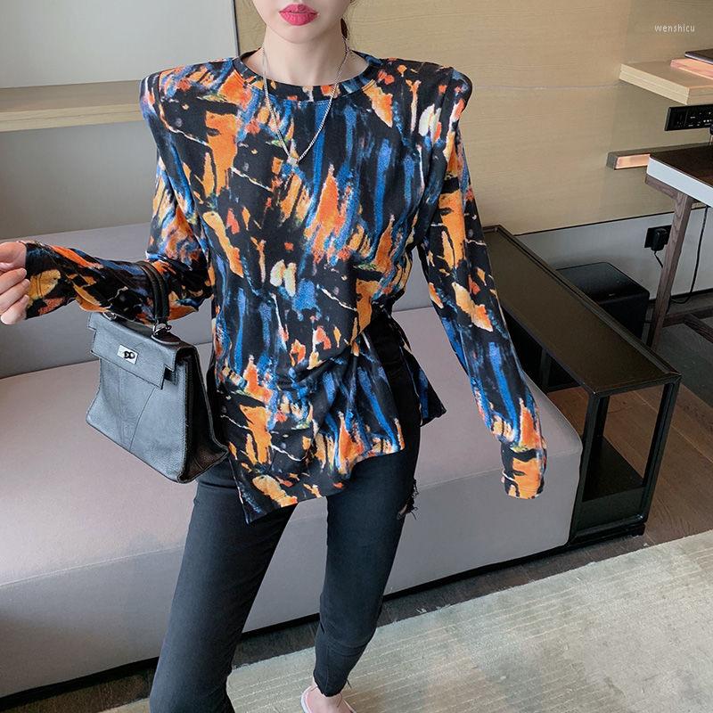

Women's Polos 2022 Early Autumn Winter Pure Wind Loose In The Long Irregular Slit Chic Tie Dye Sleeve Shirt Bottom ShirtWomen's, The blue color