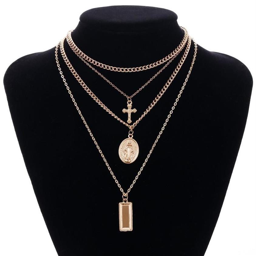 

Goddess Catholic Choker Necklace Multilayer Christian Neckalce Collier For Women Jewelry Cross Virgin Mary Pendant Chain Necklaces282C