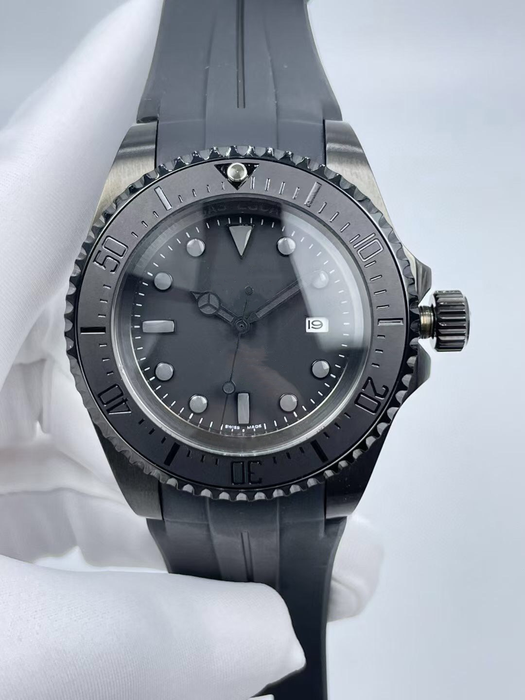 

Men Watch 44mm Automatic Movement Rubber Men's Watches Full Black Stainless Steel Strap Mens Mechanical Wristwatch Waterproof Man Wristwatches