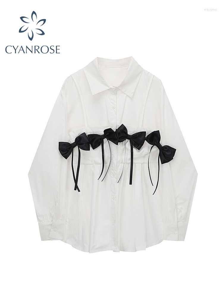 

Women' Blouses Spring Women Trendy Design Bow Shirt Vintage Elegant Long Sleeve -Neck Loose Office Ladies Female Irregular Chic TopWomen, White