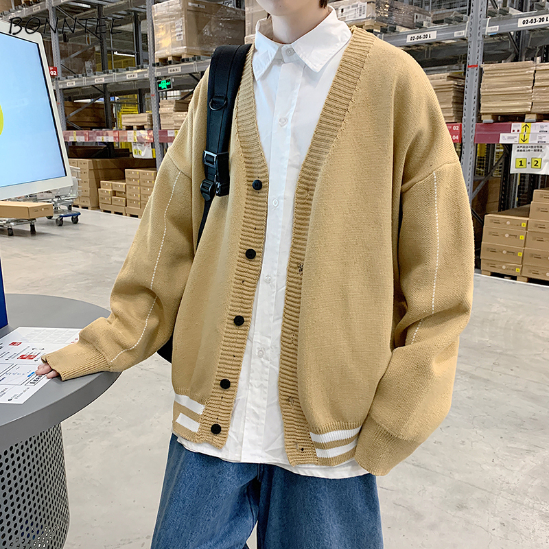 

Men's Jackets Men Cardigans Striped Loose Male Sweaters Single Breasted Knitted Students Korean Style Simple Allmatch Stylish Ulzzang Chic 220826, Yellow