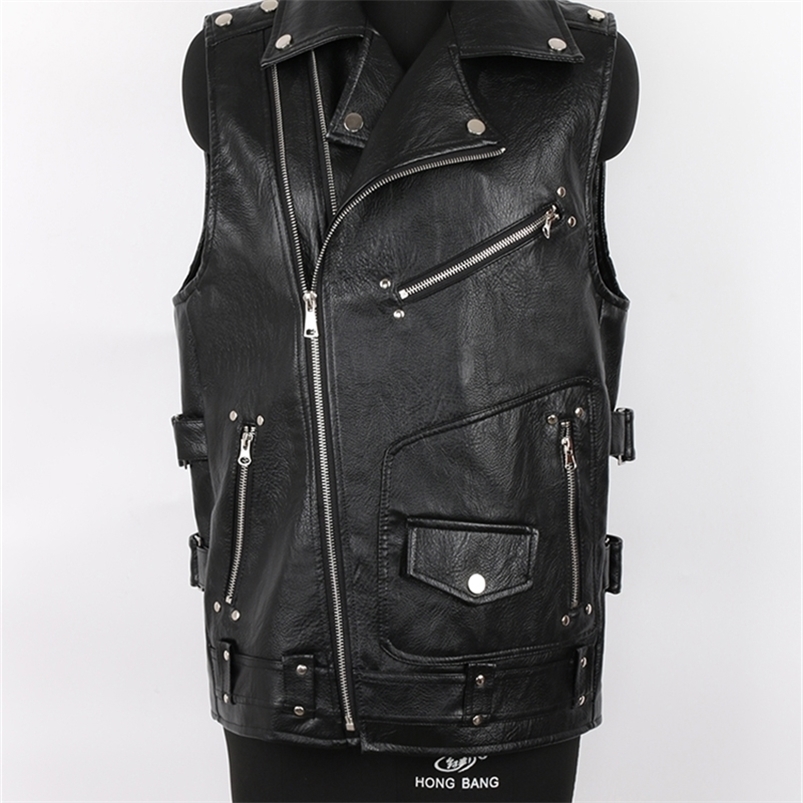 

Men's Leather Faux Mauroicardi Autumn Black Motorcycle Vest Men Zipper Pockets Plus Size Biker Sleeveless Jacket 4xl 5xl 220826