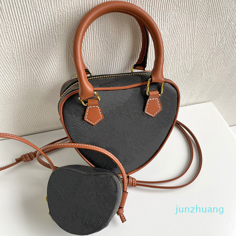 Fashion Designer Bag Medium Heart IN Triomphes Handbags Brown Canvas Calfskin Shoulder Bag High Quality Lady Crossbody Bags