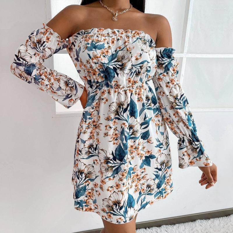 

Casual Dresses Women' Temperament White Printed Dress Elegant 2022 Spring And Summer Chest Wrapped Short Skirt