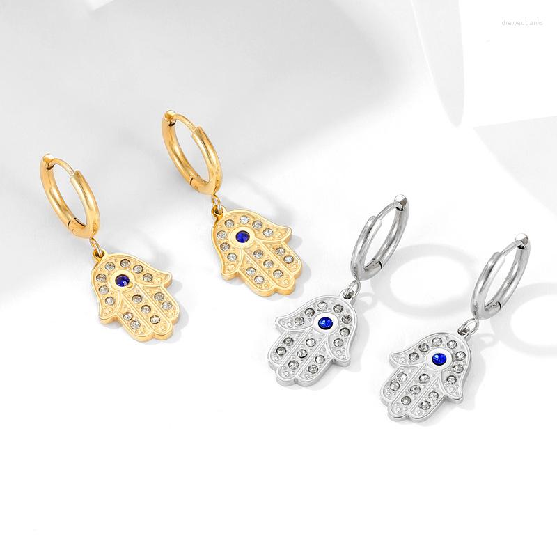 

Hoop Earrings & Huggie Luxury Blue Stone Hands For Women Trendy Metal Stainless Steel Pendant Small Earings Party Jewelry AccessoryHoop