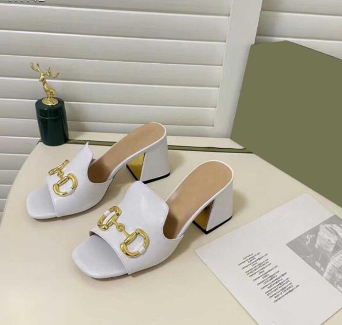 New Women's High Heel Slippers GGity Designer Leather Fashion Sexy Embroidered Chunky Heel Sandals