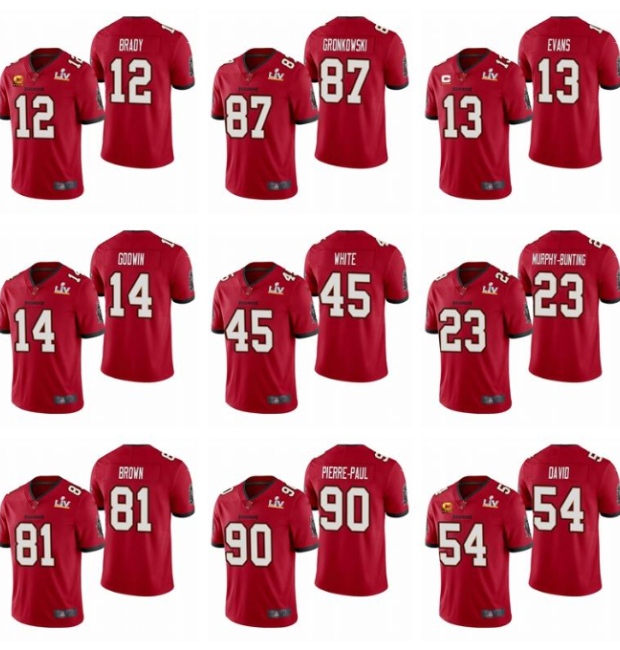 

Jersey 12 Tom''Brady 87 Rob''Gronkowski 13 Evans 14 Godwin Tampa''Bay''Buccaneers''Super''Bowl Men Red Limited Football