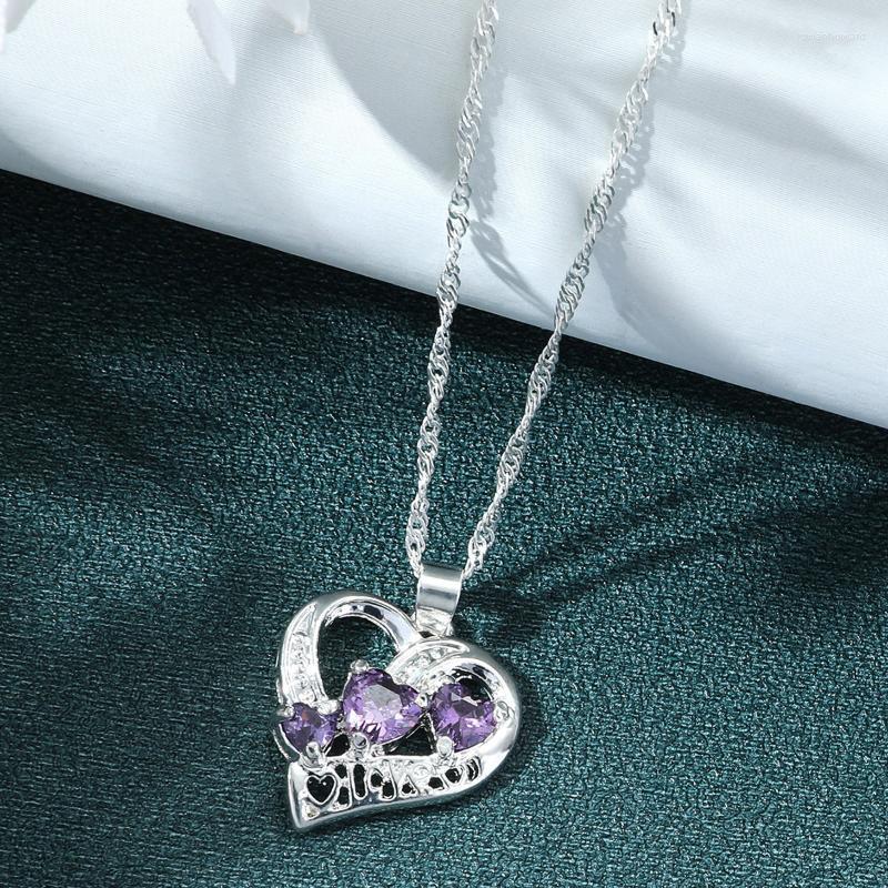

Pendant Necklaces Charming Gifts Stylish Jewelry Blue Cubic Zirconia Heart Chain Necklace For Women Girl Mom Girlfriend Wife GiftsPendant