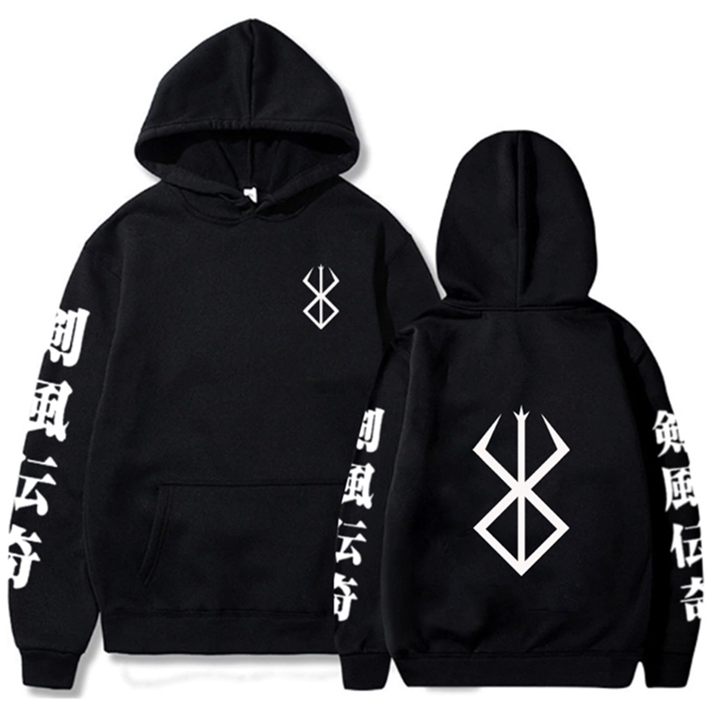 

Men's Hoodies Sweatshirts Anime Hoodie Berserk Hip Hop Long Sleeve Casual Loose Print Anime Unisex 220826, Black