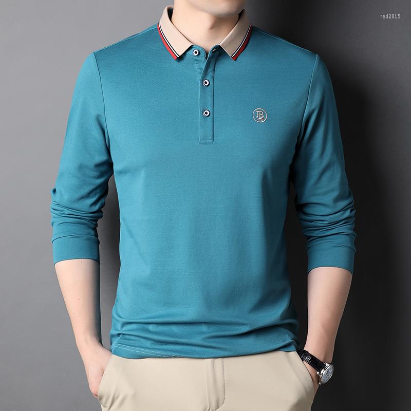 

Men's Polos Korean Embroidery Lapel Spring Autumn Slim Fit Cotton Long Sleeve Pure Color Business Top Grade Classic Mens ShirtsMen's, Black