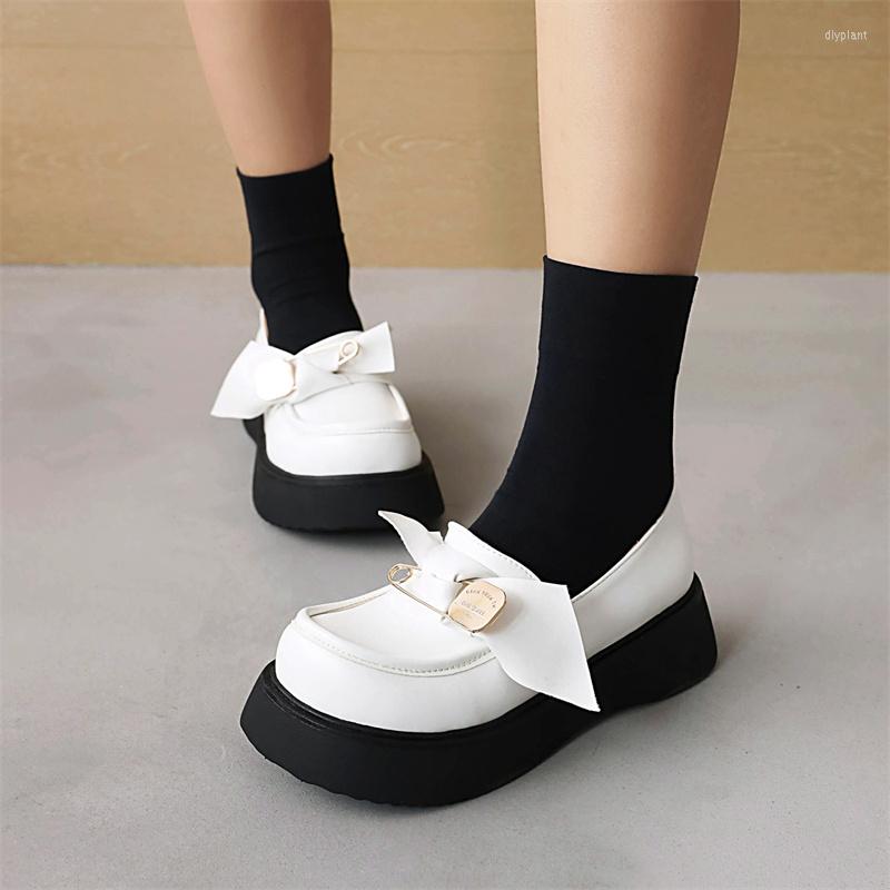 

Dress Shoes 2022 Spring Autumn Jk Harajuku Mary Janes Pumps Girl Round Toe Bowtie Thick Bottom Women's Lolita Loafers, Black