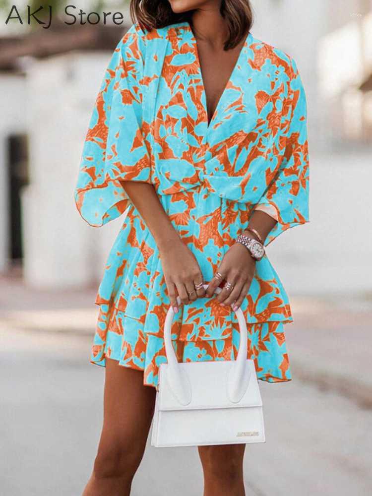 

Casual Dresses Summer Women Fashion Print Twist Design DressCasual, Blue