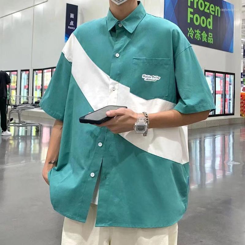 

Men' Casual Shirts Green Loose Tooling Japanese Retro Short-sleeved Shirt Men Women Blouse Ins 2022 Summer Hip Hop Harajuku Tops, Blue