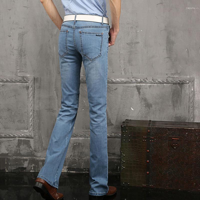 

Men's Jeans Men's Business Casual Flared Male Mid Waist Slim Boot Cut Semi-flared Four Seasons Formal Work Bell Bottom Hombre, Blue