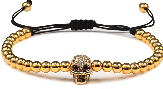 

Fashion Strands Natural Stone 4mm bead Men Women Bracelet Micro Pave skull Braided Gold Beaded Bracelets
