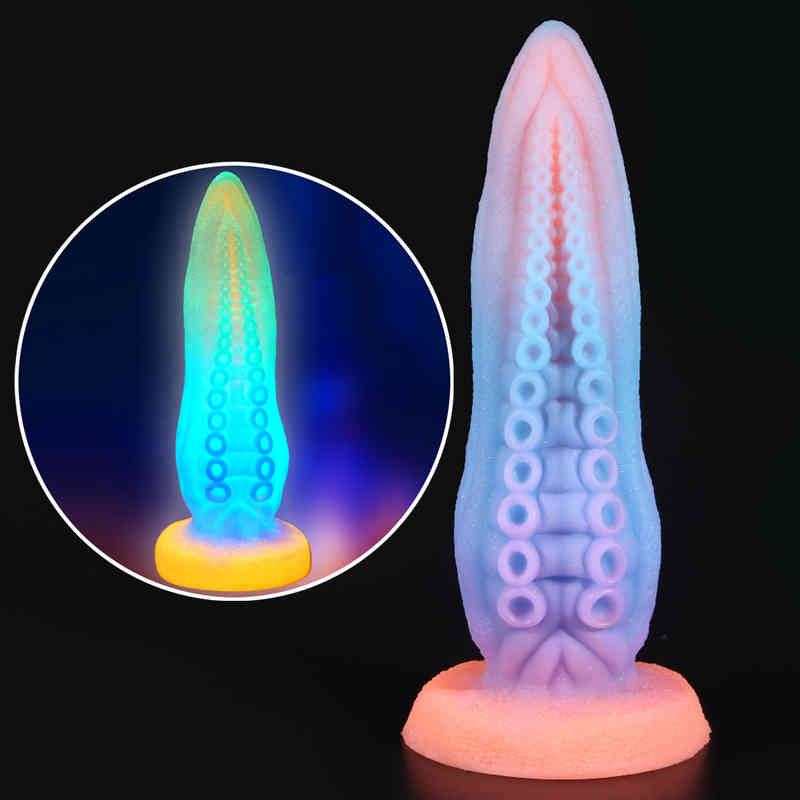 Massager Vibrator Penis Cock Luminous Huge Dildos for Women Masturbation Glowing Octopus T-image-794841134