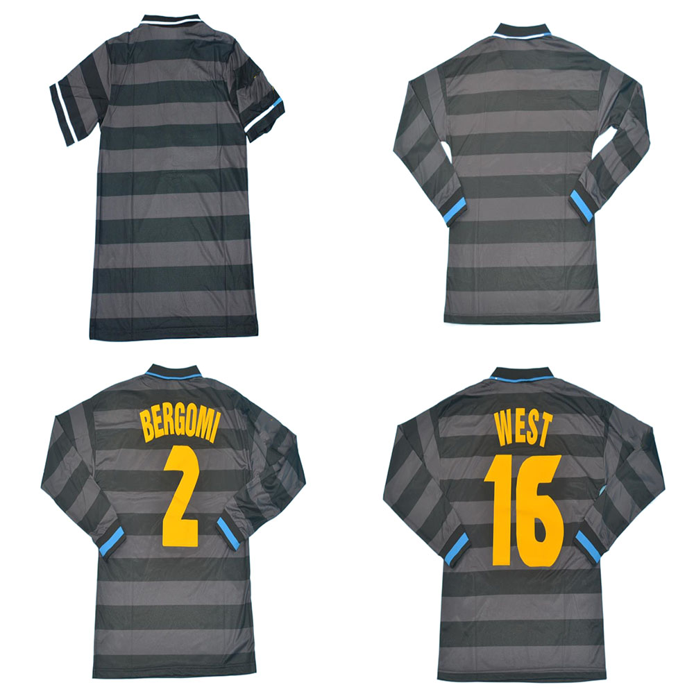 

97 98 Retro Soccer Jerseys Third Away WEST BERGOMI Long Sleeve Jersey For Men Mailot Foot Valvet Fonts, 97/98 third away long with europa