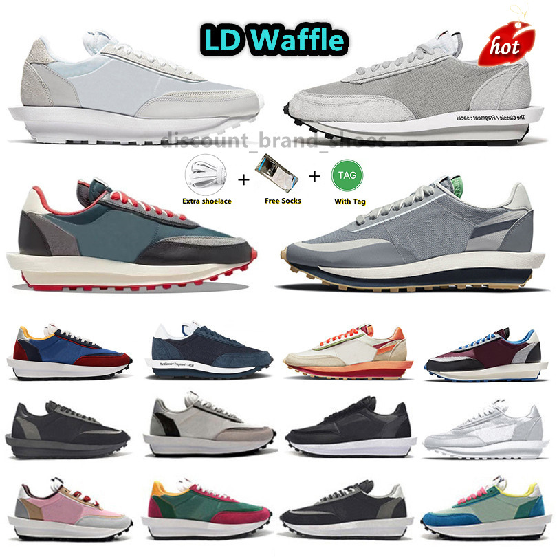 

Sandals LDV LD Waffle LDWaffle Mens Running Shoes Black White Nylon Smoke Grey University Red Royal Bright Citron Fragment Women men Sports trainer, Color#8