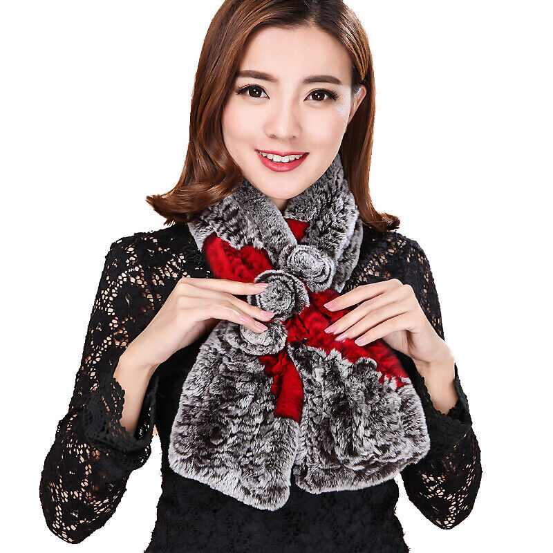 

Women Winter Real Rex Rabbit Fur shawls Fishtail handmake Knitted Scarf Warm Soft