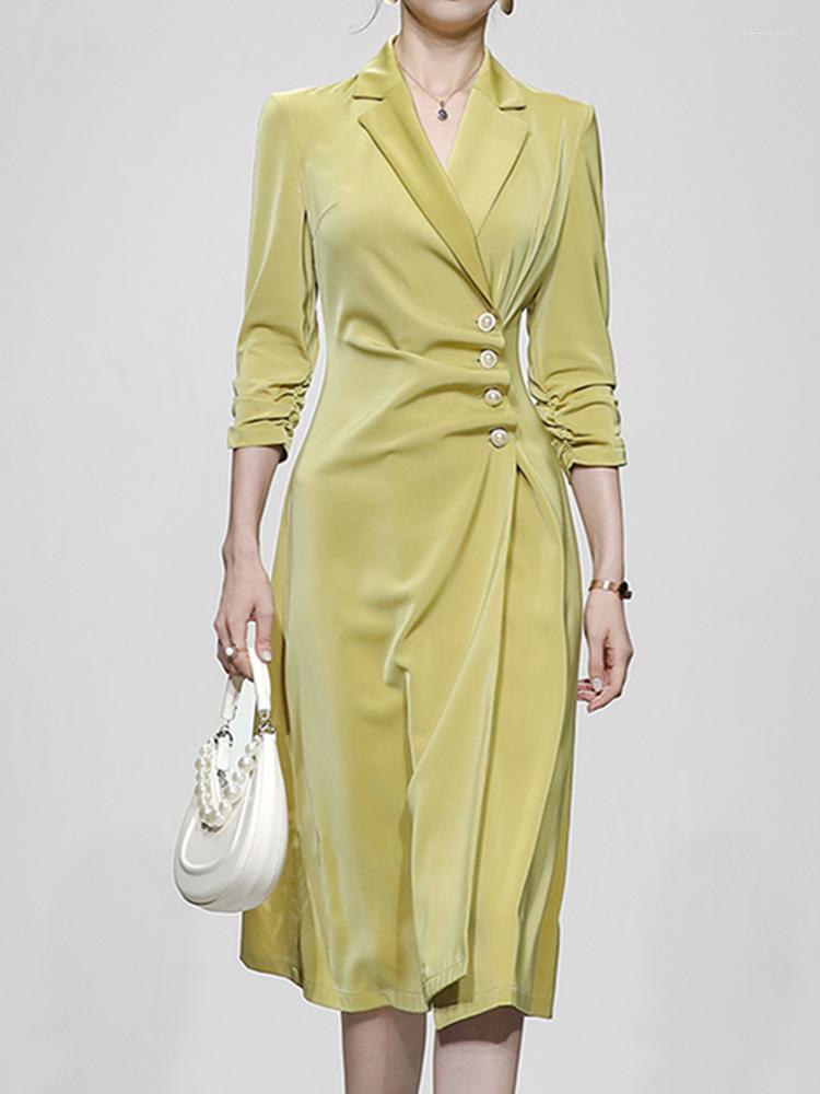 

Casual Dresses Formal Solid 3/4 Sleeve Single Breasted Asymmetric Blazer Dress 2022 Elegant Slim Bodycon Office Lady Work, Green