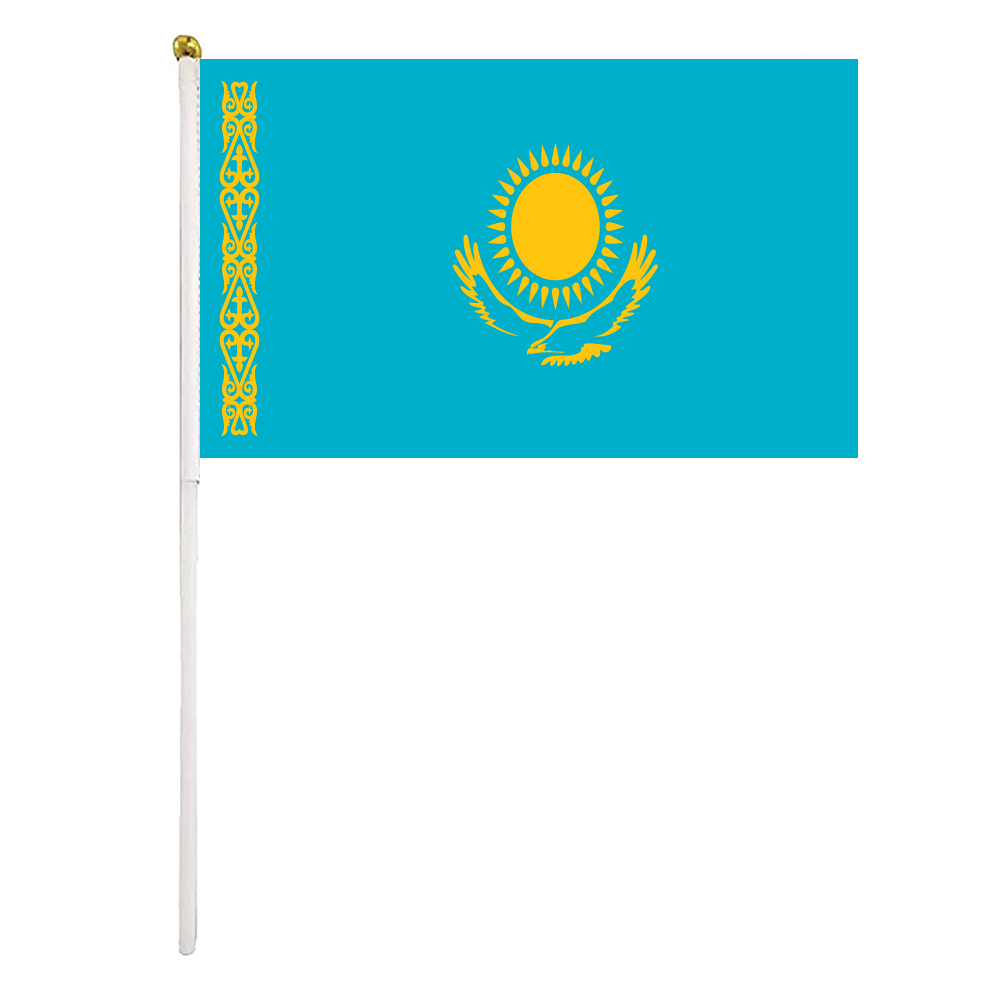 

Kazakhstan Hand Waving Flags 14x21 cm Polyester Country Banner With Plastic Flagpoles For Parades Sports Events Festival Celebrations