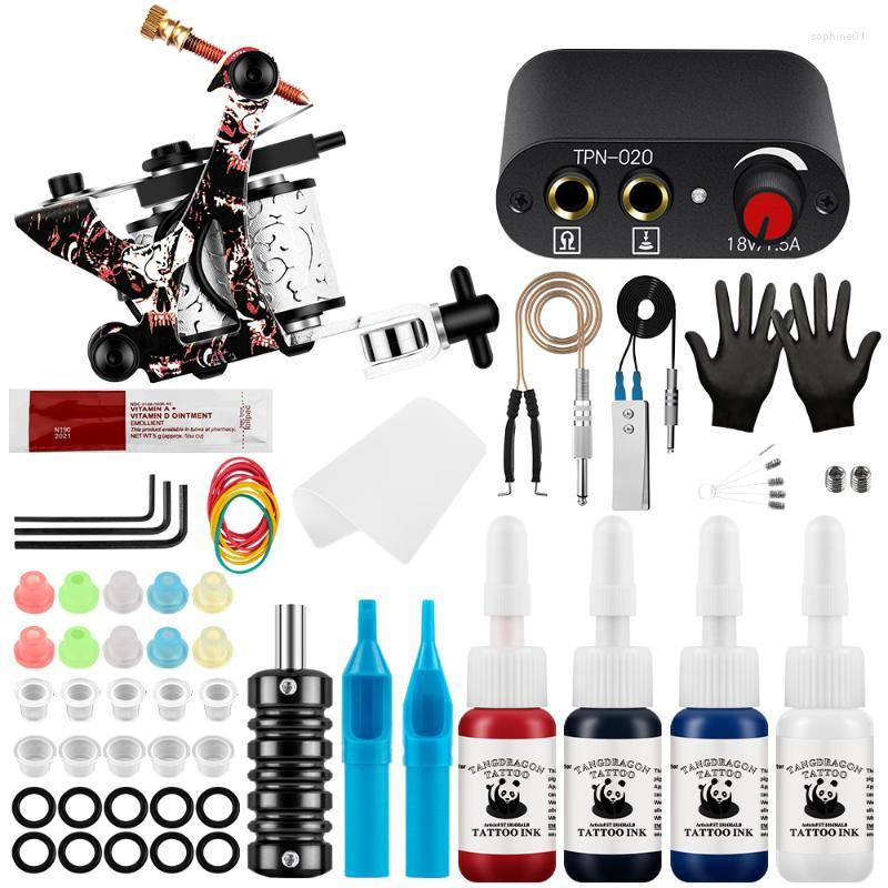 

Tattoo Guns Kits Complete Machine Gun Kit With Power Supply Grips Needles Ink Permanent DIY Body Art Tools Supplies Set