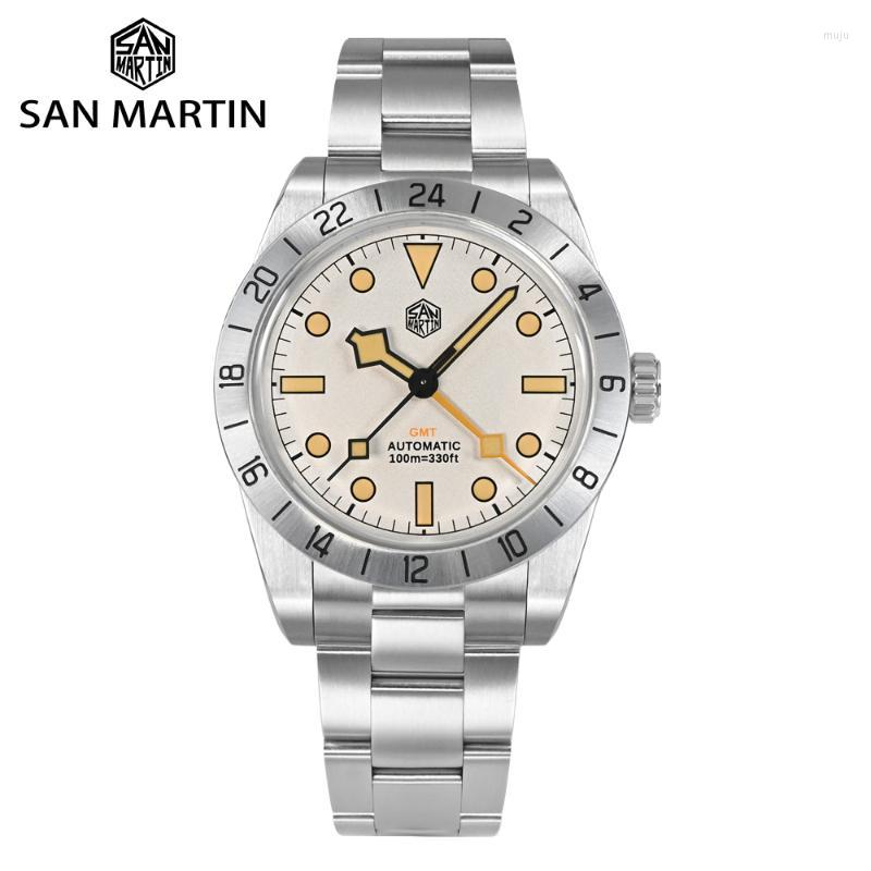 

Wristwatches San Martin GMT Watch Automatic Sapphire 39mm BB Vintage Wrist Watches Luxury Men Waterproof 10Bar Luminous Retro Reloj, Matte white