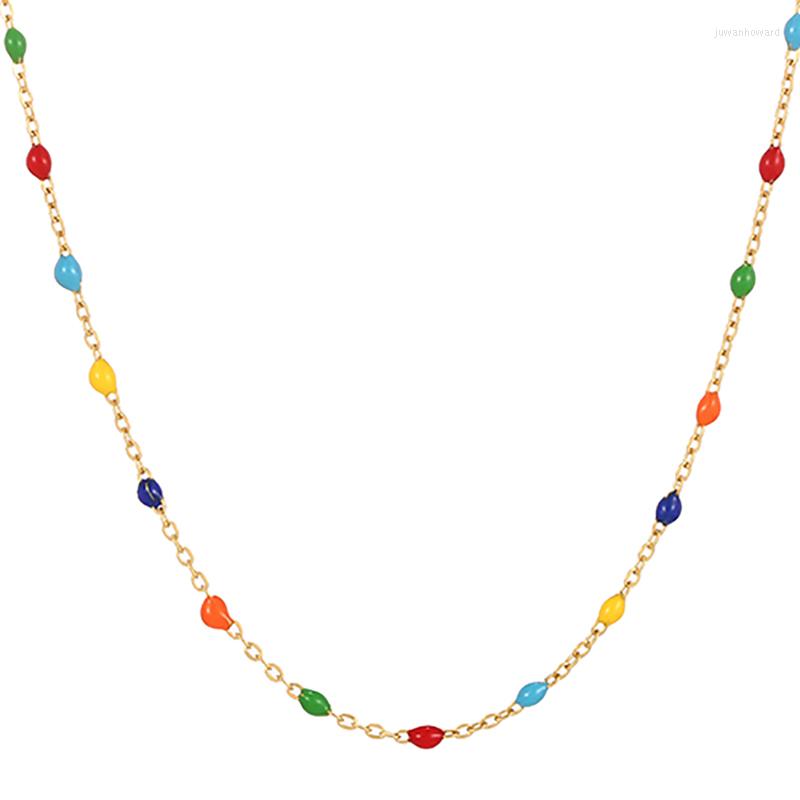 

Pendant Necklaces Fashion Gold Titanium Steel Chain Choker Necklace Simple Colorful Drop Oil Bead Statement Wedding Jewelry CollaresPendant