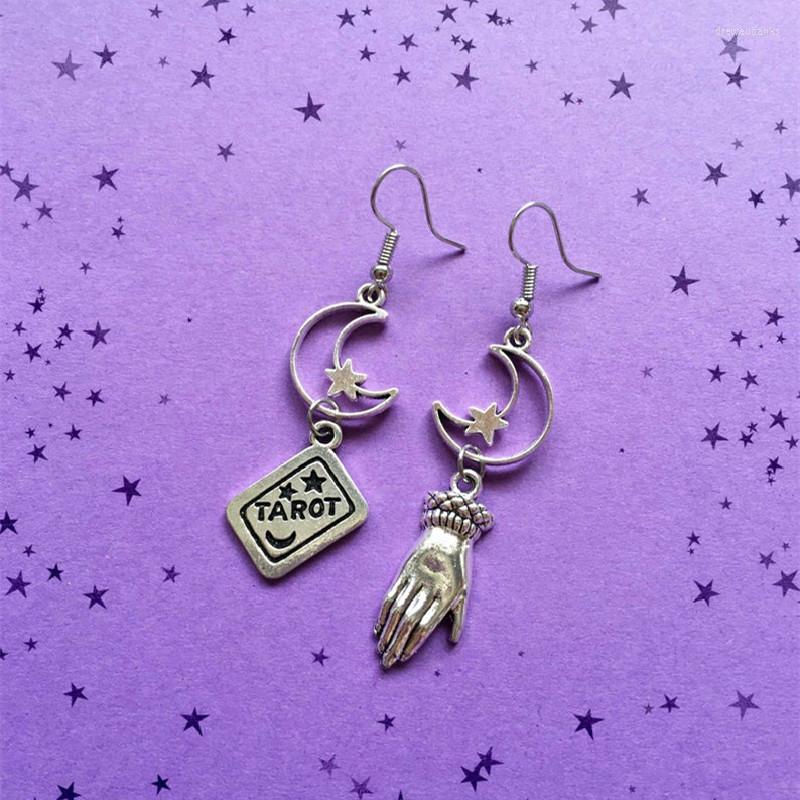 

Dangle Earrings & Chandelier Goth Tarot Moon Mismatched With Punk Witch Jewelry Silver Color Pendant Mysterious Manifesto Gothic Women