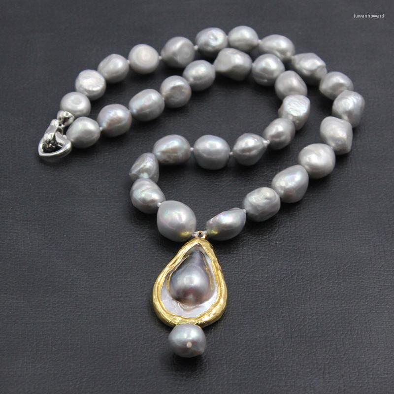

Pendant Necklaces Jewelry Cultured Freshwater Big Baroque Grey Pearl Necklace Teardrop Gray Mabe Gold Plated Handmade For WomenPendant