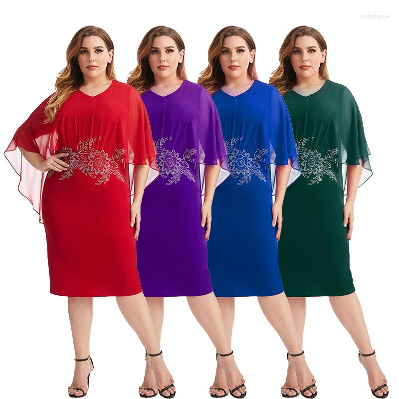 

Casual Dresses Ladies Plus Size Fashion Dress Diamond Printed Chiffon Shawl Tight-fitting, Blue