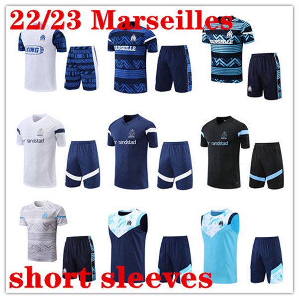 

2022 2023 Marseilles trascksuit soccer Jersey Men Training Suit 2022/23 Olympique de MarseilleS Survetement Maillot Foot Short sleeves Sportswear sets, Blue
