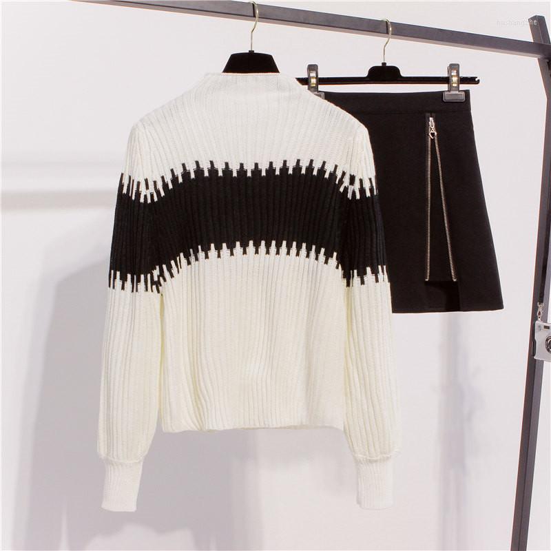 

Work Dresses Casual Knitted Suit Women' Autumn Winter 2022 Fashion Elegant Sweater High Waist A-line Skirt Two-piece FemaleWork, Photo color