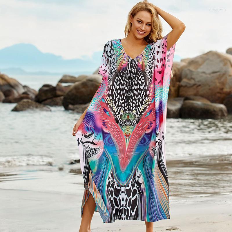 

Women's Swimwear Women's Beach Cover Up 2022 Robe Plage Sarong Bohemian Maxi Dress Plus Size Print Swimsuit Beachwear Loose Women, As photo