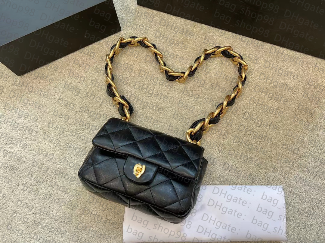 

Women's Bag Mini Large thick gold Chain Lamb skin 2022SS Crossbody bag single shoulder commuter fashion 2022 high quality designer bag, Black