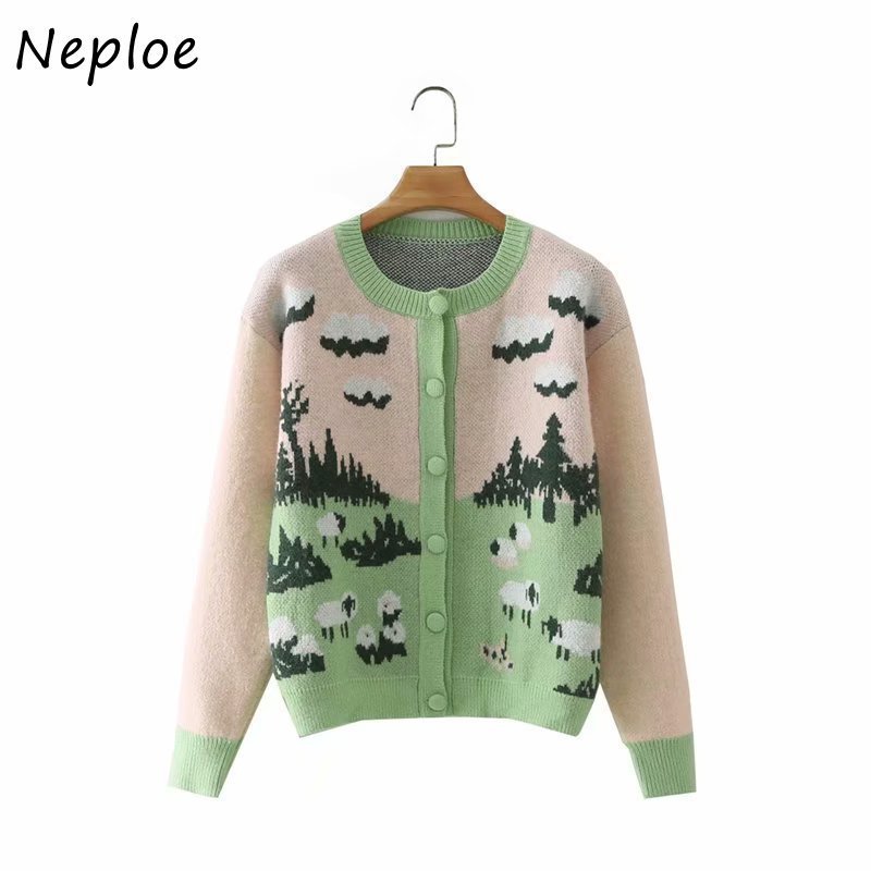 

Women' Fur Faux Fur Neploe Fall Winter Comfortable Knit Cardigans Women Fresh Sheep Pattern Sweater Jackets Female Singlebreasted Tops 220826, Little sheep