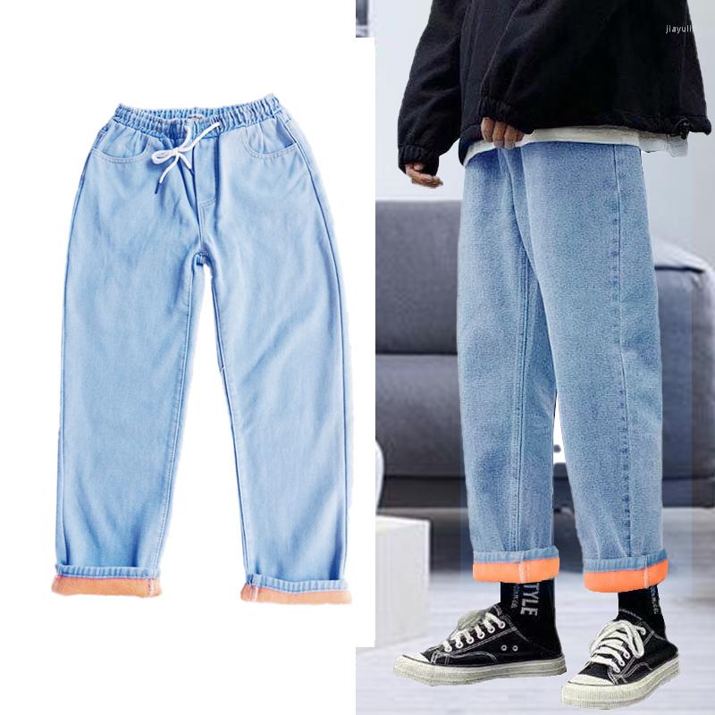 

Men' Jeans Autumn Winter Baggy Men Brand Thick Pants Light Blue Casual Clothes Wide Leg Long Streetwear Hip Hop