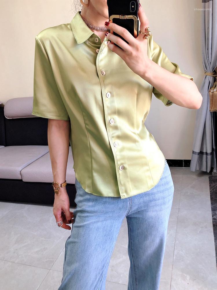 

Women' Blouses Women' & Shirts OL Office Blouse Short Sleeve Ladies Single Breasted Slim Turn-down Collar Business Shirt Simple Soft, Beige