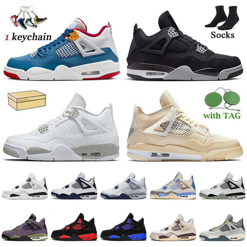

New 2022 Messy Room 4s Basketball Shoes With Box Jumpman 4 Women Mens Trainers Military Black Seafoam Midnight Navy Sail White Oreo Red, B49 midnight navy 36-47