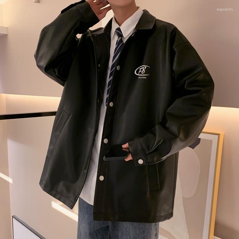 

Men's Jackets PU Leather Jacket For Teens Men Japanese Wild Streetwear 2022 Spring High-quality Male Oversized Vintage Synthetic Coat, Black